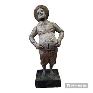 VINTAGE 1960'S HAND CARVED WOODEN SANCHO PANZA STATUE - OURO ARTESANIA #591